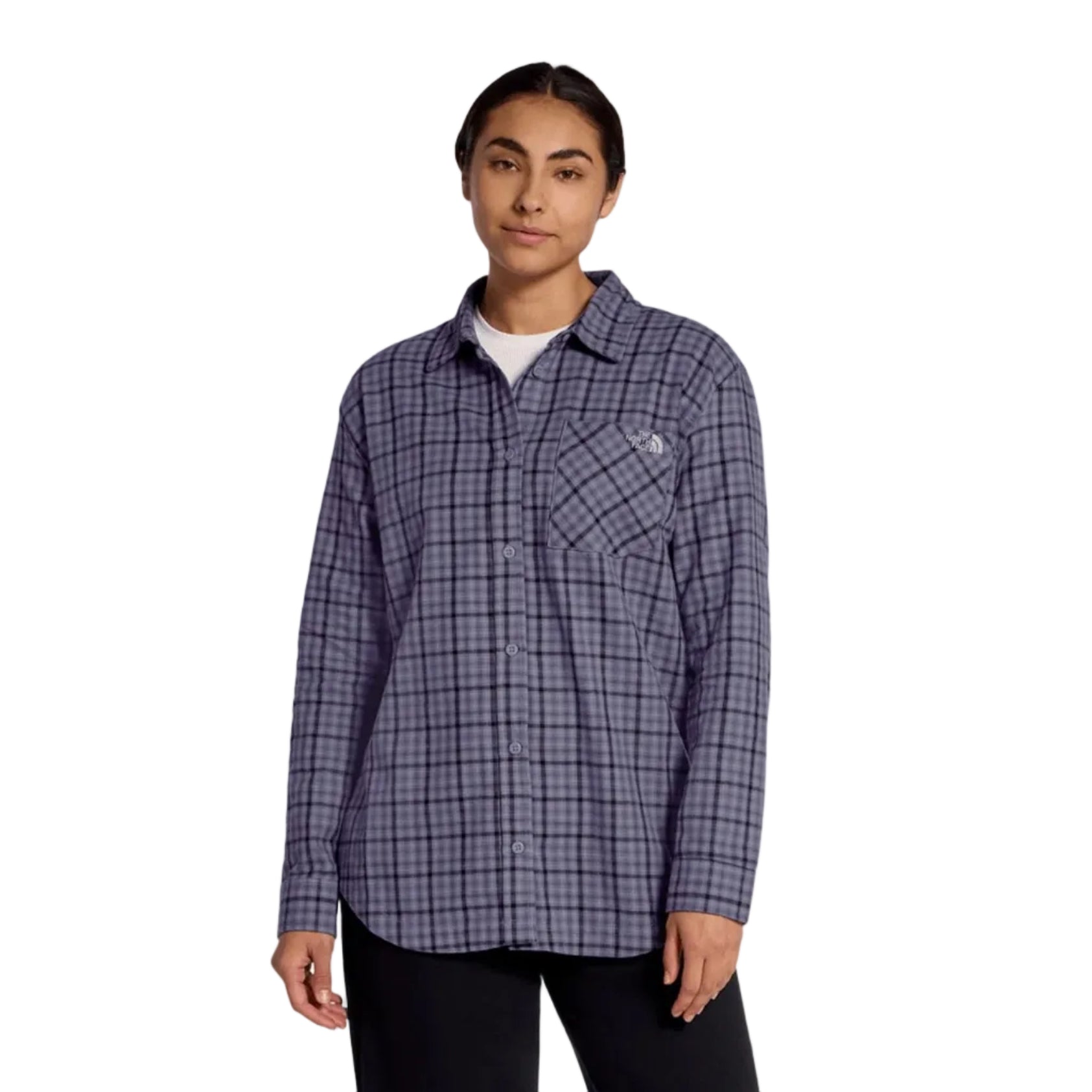 The North Face Women's Mountain Falls Flannel Shirt in Grounded Plum Mini Shadow Plaid front view