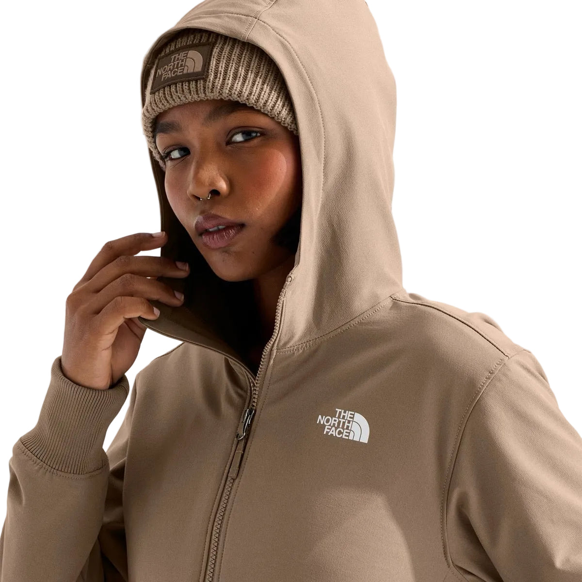 The North Face Women's Shelbe Raschel Hoodie in Garnet hood detail view