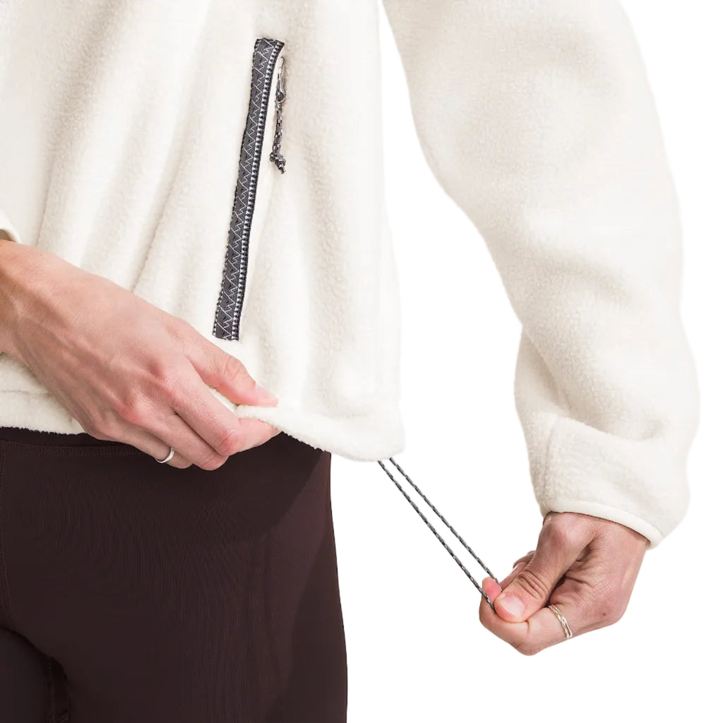The North Face Women's TNF Fleeski ¼-Zip Pullover in White Dune drawstring detail view