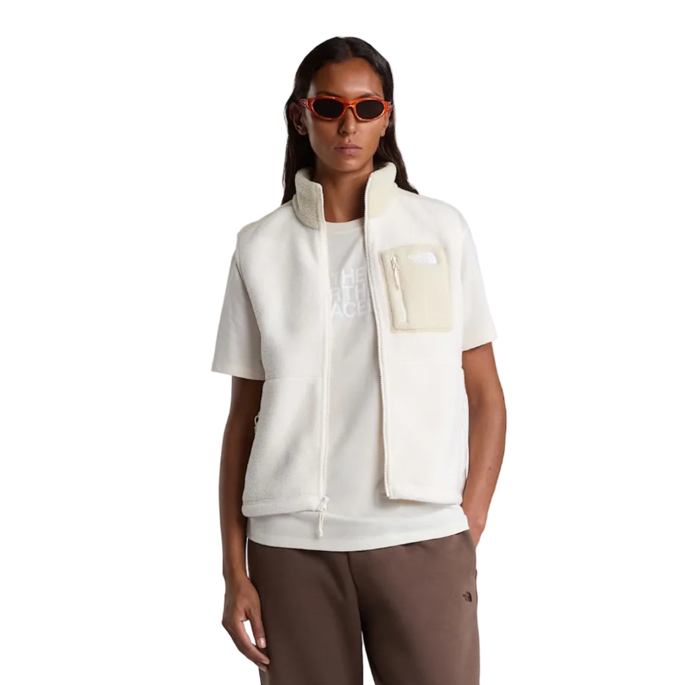 The North Face Women's Yumiori Vest in White Dune/Desert Stone front view