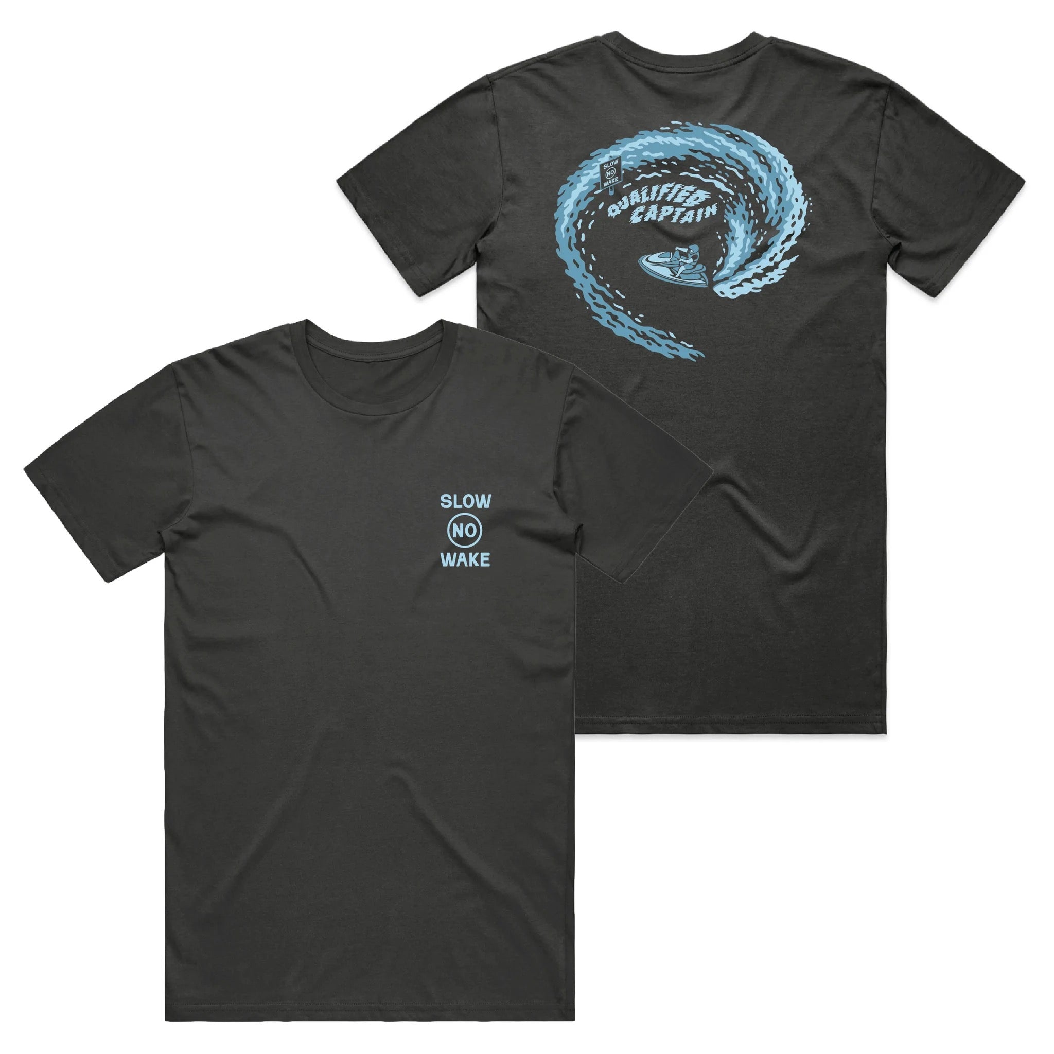 The Qualified Captain No Wake Tee graphic detail
