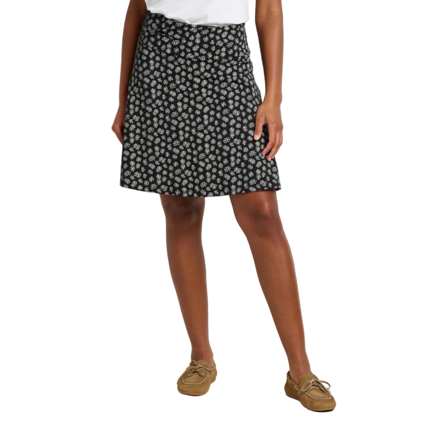 Toad&Co Chaka Skirt in Black and Salt Print front view