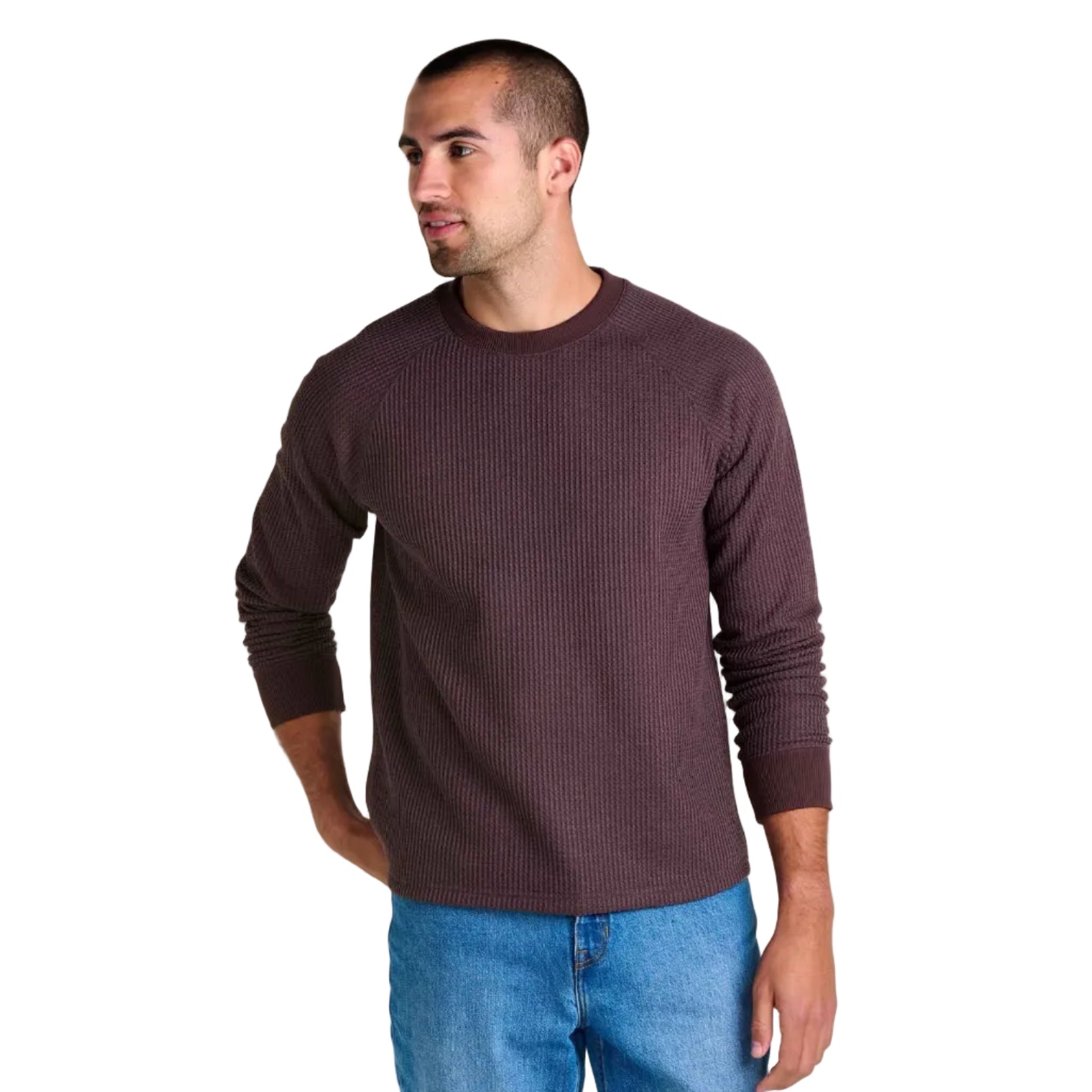 Toad & Co Men's Bitterroot LS Crew in Raisin front view
