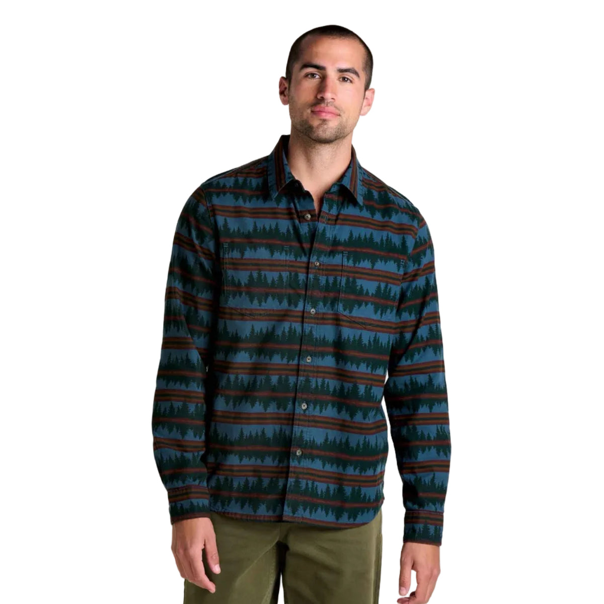 Toad & Co Men's Pinevale LS Shirt in Midnight Print front view