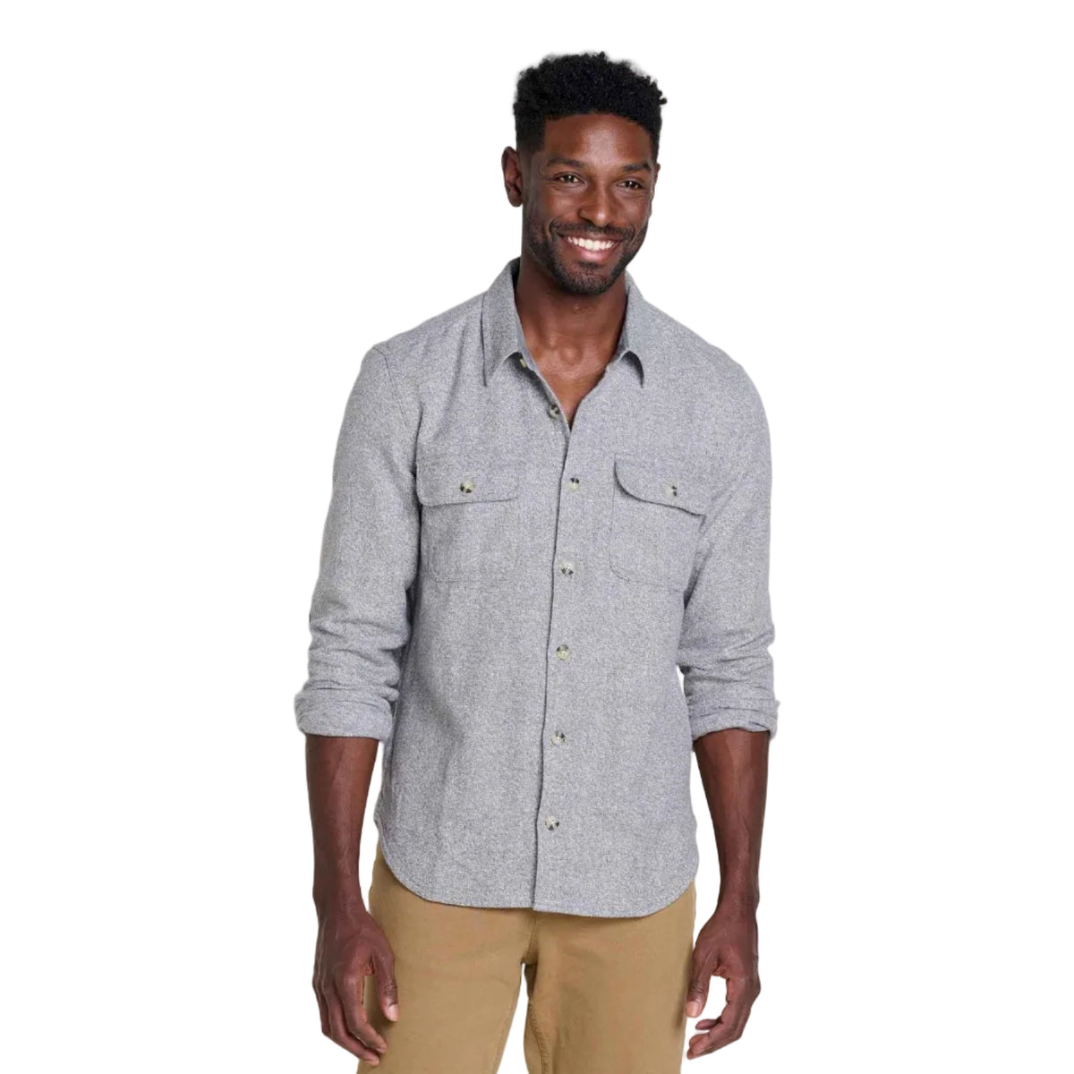 Toad&Co Men's Ranchero Long Sleeve Shirt in Smoke, front view