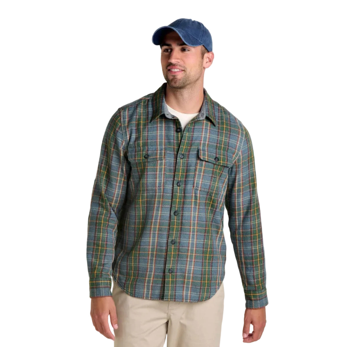 Toad&Co Men's Ranchero Long Sleeve Shirt in Twilight Pattern, front view