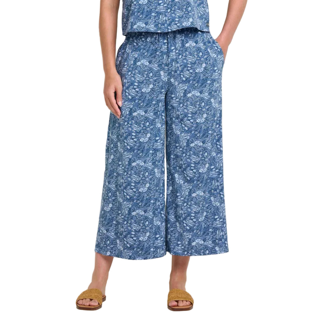 Toad&Co Sunkissed Wide Leg Crop Pant in Canal Print front view