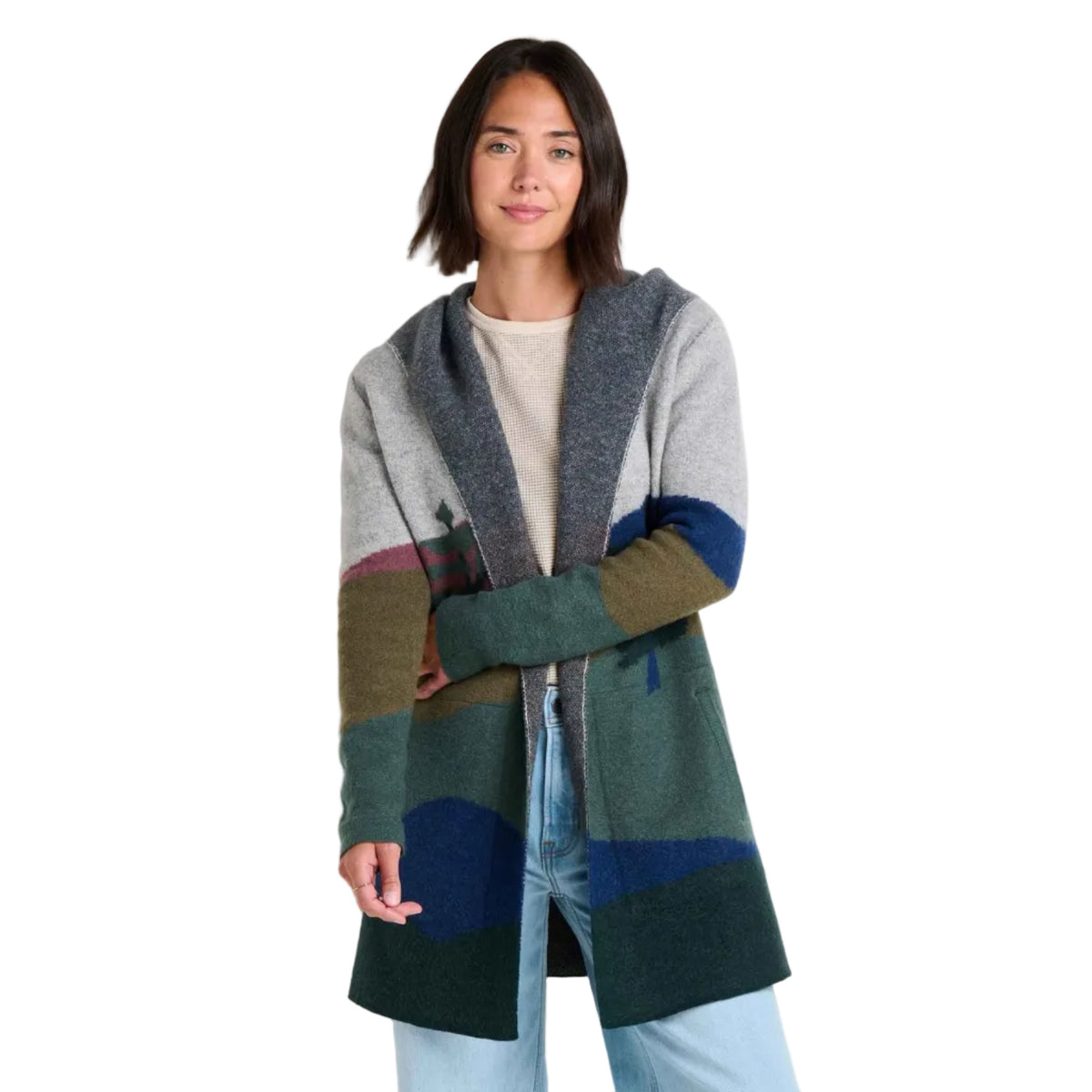Toad&Co Women's Merino Heartfelt Hoodie in Pelican Pattern, front view