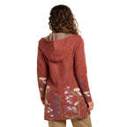 Back view of Toad&Co Women's Merino Heartfelt Hoodie in Sundown Pattern