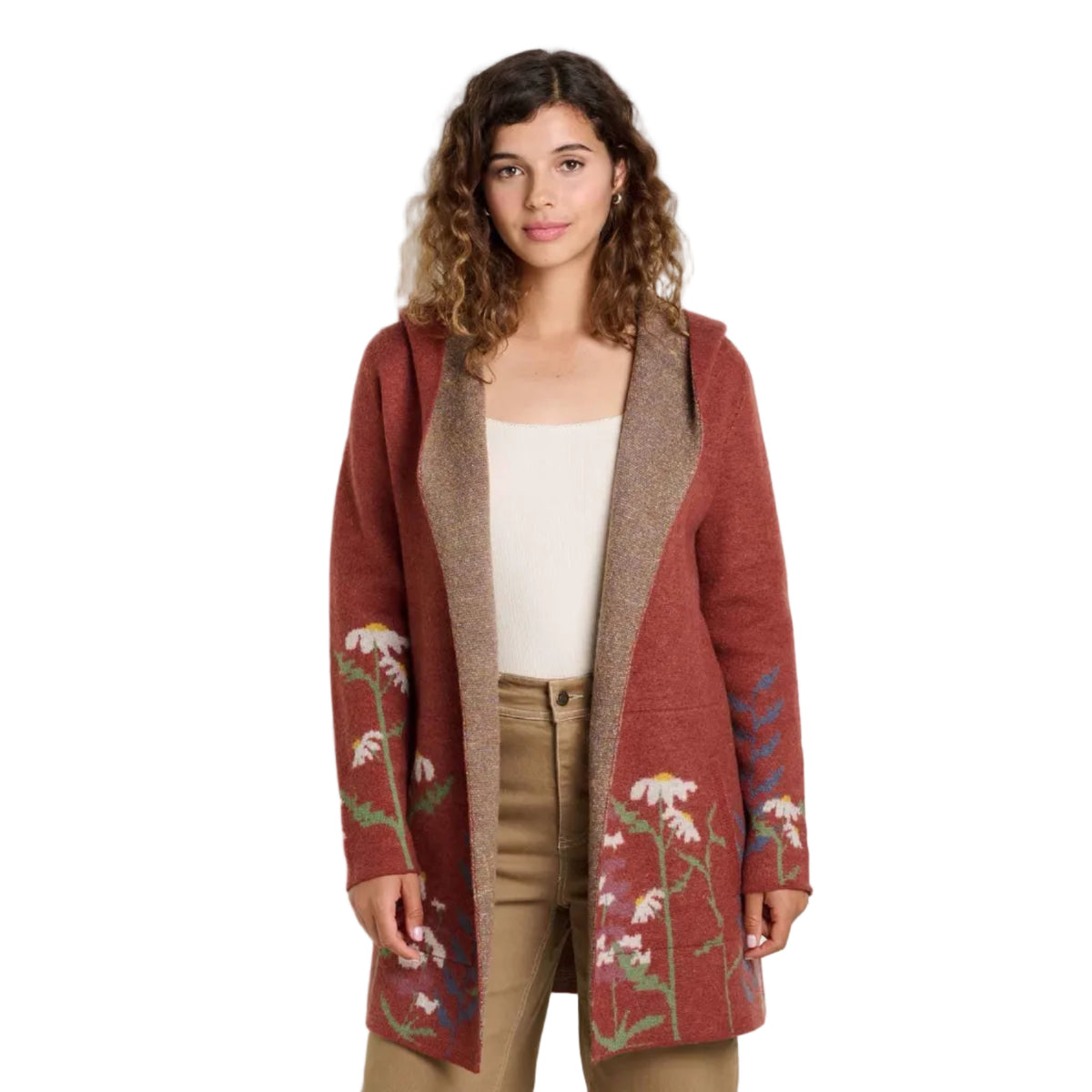 Toad&Co Women's Merino Heartfelt Hoodie in Sundown Pattern, front view
