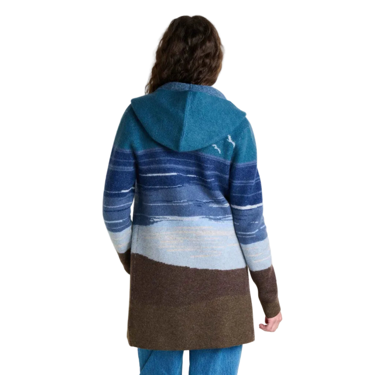 Back view of Toad&Co Women's Merino Heartfelt Hoodie in Twilight Pattern