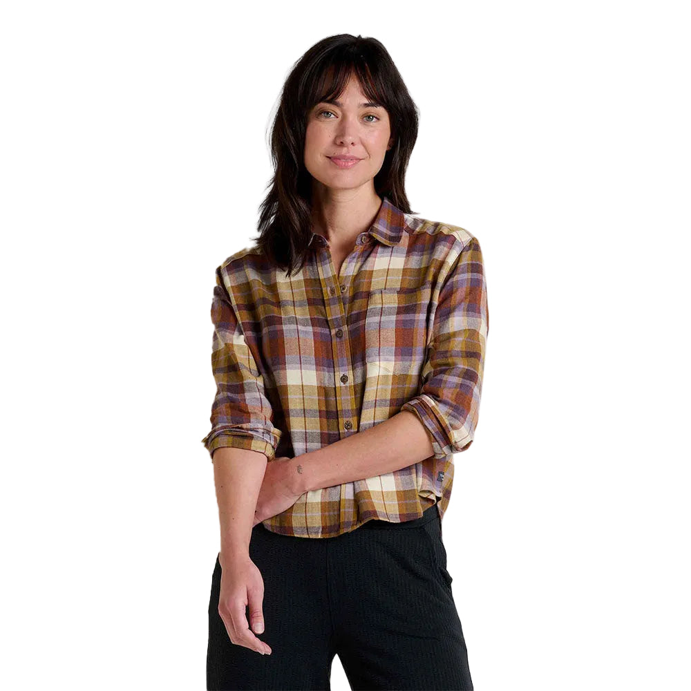 Toad & Co Women's Re-Form Flannel Boxy Shirt in Aster Madras front view