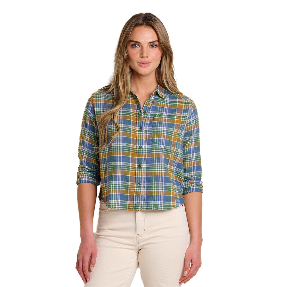 Toad & Co Women's Re-Form Flannel Boxy Shirt in Kyanite front view