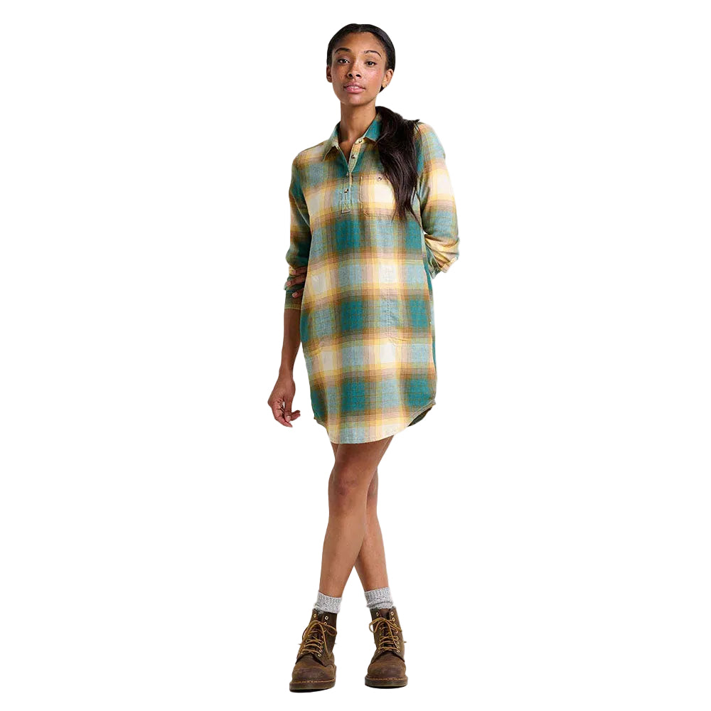 Toad & Co Women's Re-Form Flannel Shirtdress in Atlantic Ombre front view