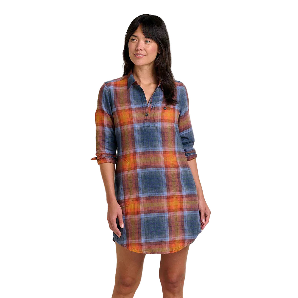 Toad & Co Women's Re-Form Flannel Shirtdress in Ink Ombre front view
