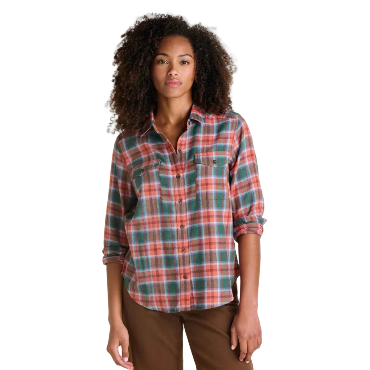 Toad & Co Women's Re-Form LS Shirt in Clay Pattern front view