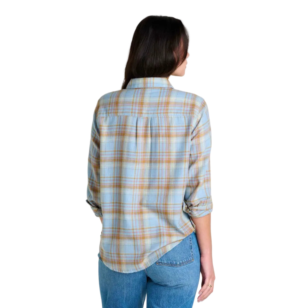 Toad & Co Women's Re-Form LS Shirt in Weathered Blue Pattern back view
