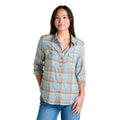 Toad & Co Women's Re-Form LS Shirt in Weathered Blue Pattern front view
