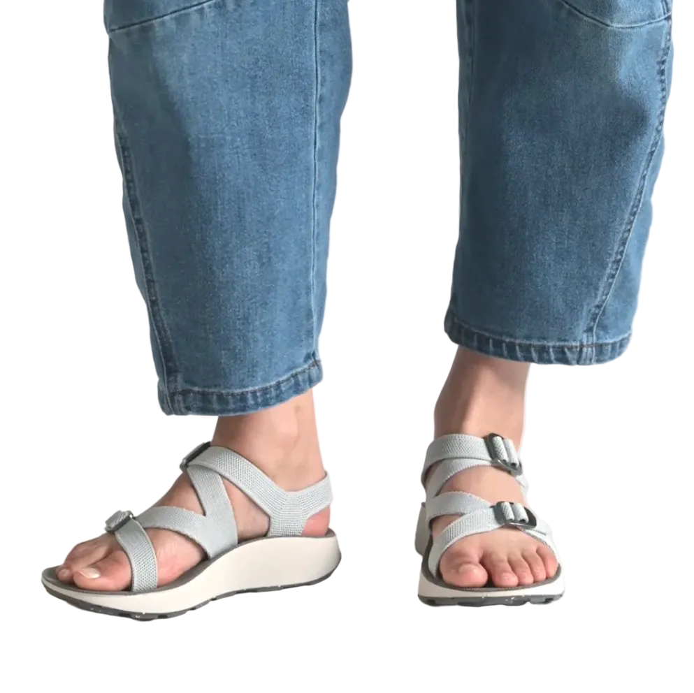 Woman wearing the Tread Labs Redway Sandal in Mirage