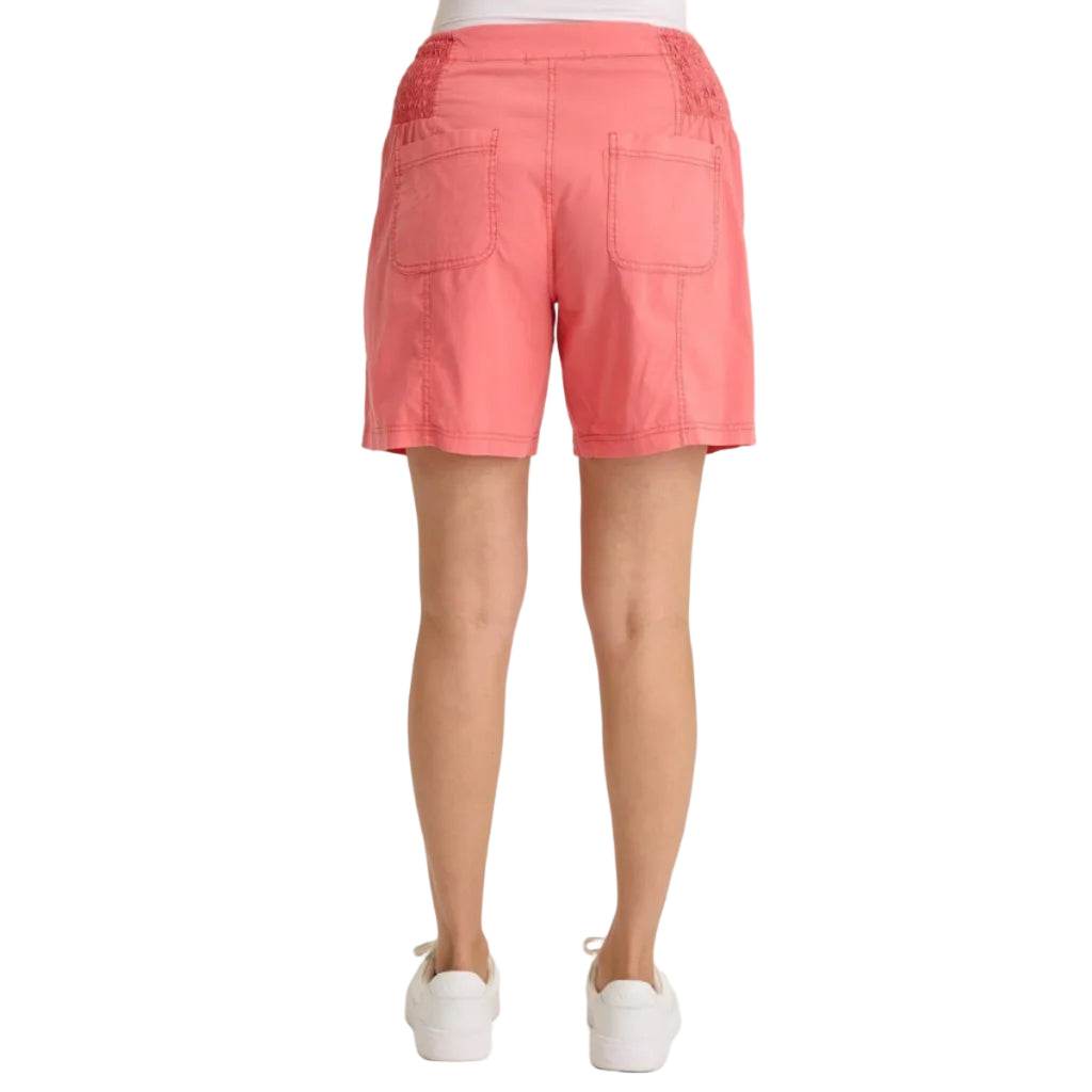 XCVI Greta Poplin Smocked-Waist Short in Retrograde Pigment back view