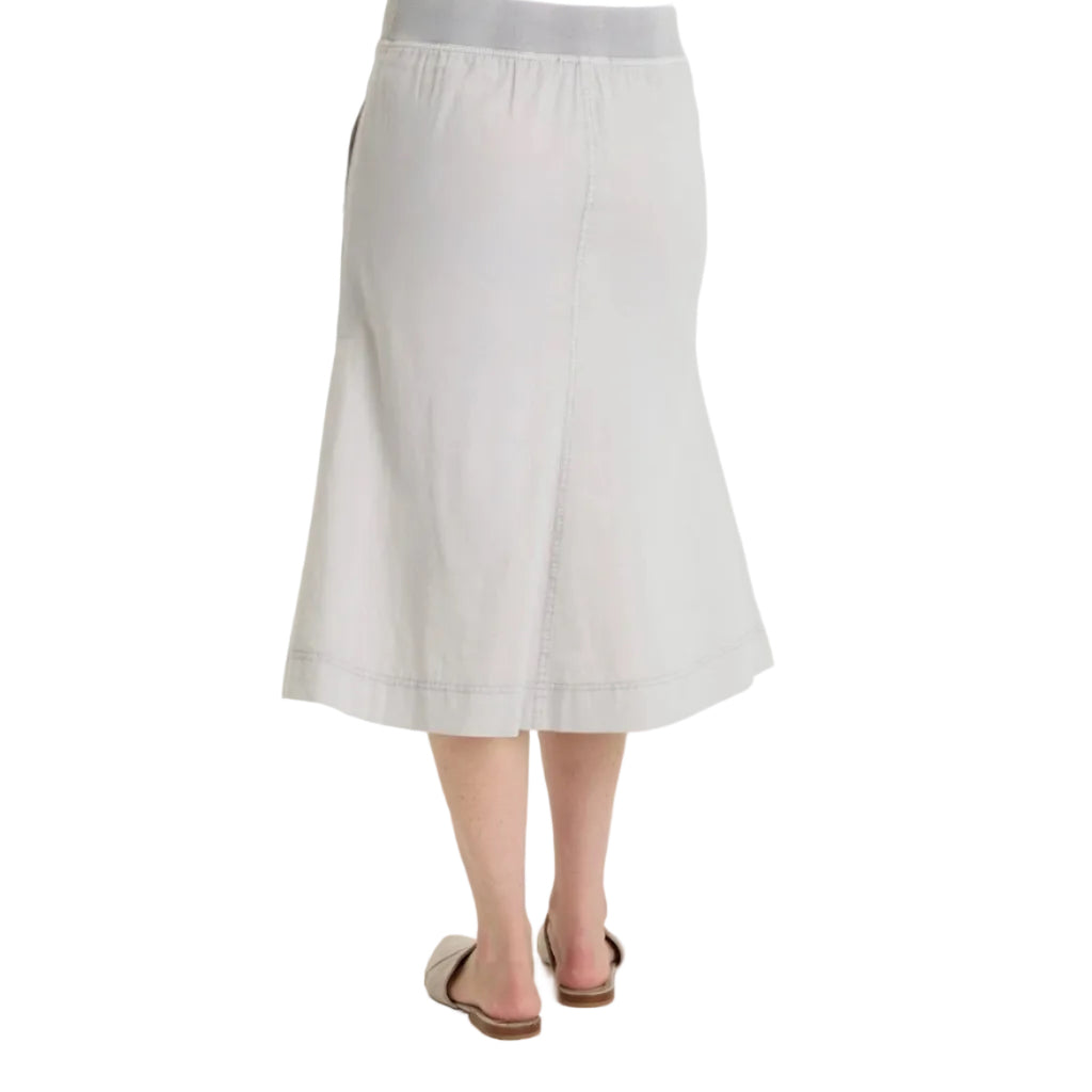XCVI Parvati Cotton Linen Midi Skirt in Soft Pebble Pigment back view
