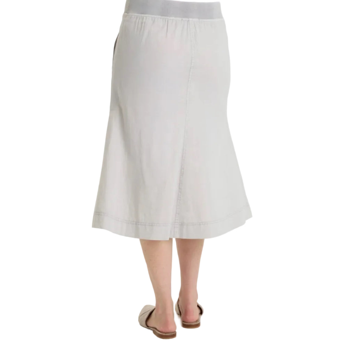 XCVI Parvati Cotton Linen Midi Skirt in Soft Pebble Pigment back view