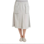 XCVI Parvati Cotton Linen Midi Skirt in Soft Pebble Pigment front view