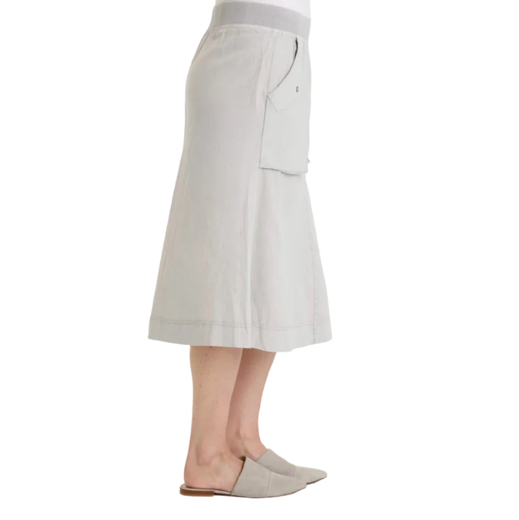 XCVI Parvati Cotton Linen Midi Skirt in Soft Pebble Pigment side view